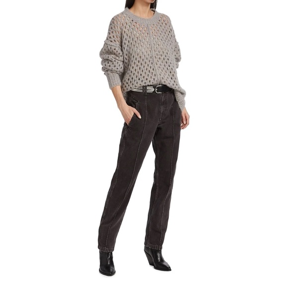 Isabel Marant Etoile grey beige textured open knit crew neck wool blend sweater - Picture 9 of 11